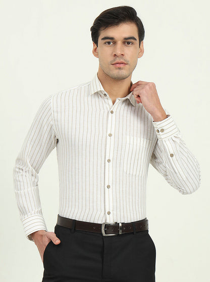 White Striped Slim Fit Party Wear Shirt | Greenfibre