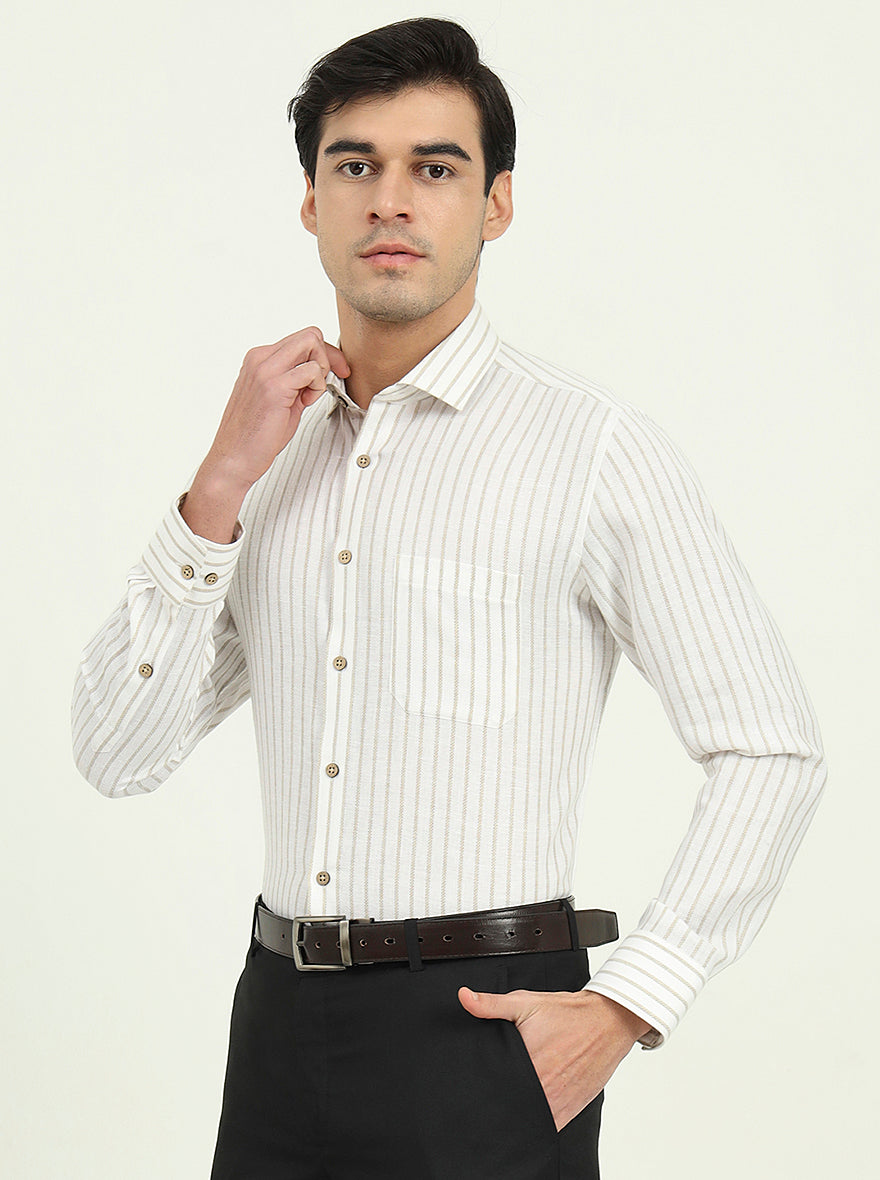 White Striped Slim Fit Party Wear Shirt | Greenfibre