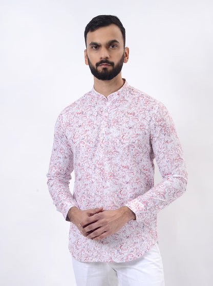 Pink Printed Slim Fit Semi Casual Shirt | Wyre