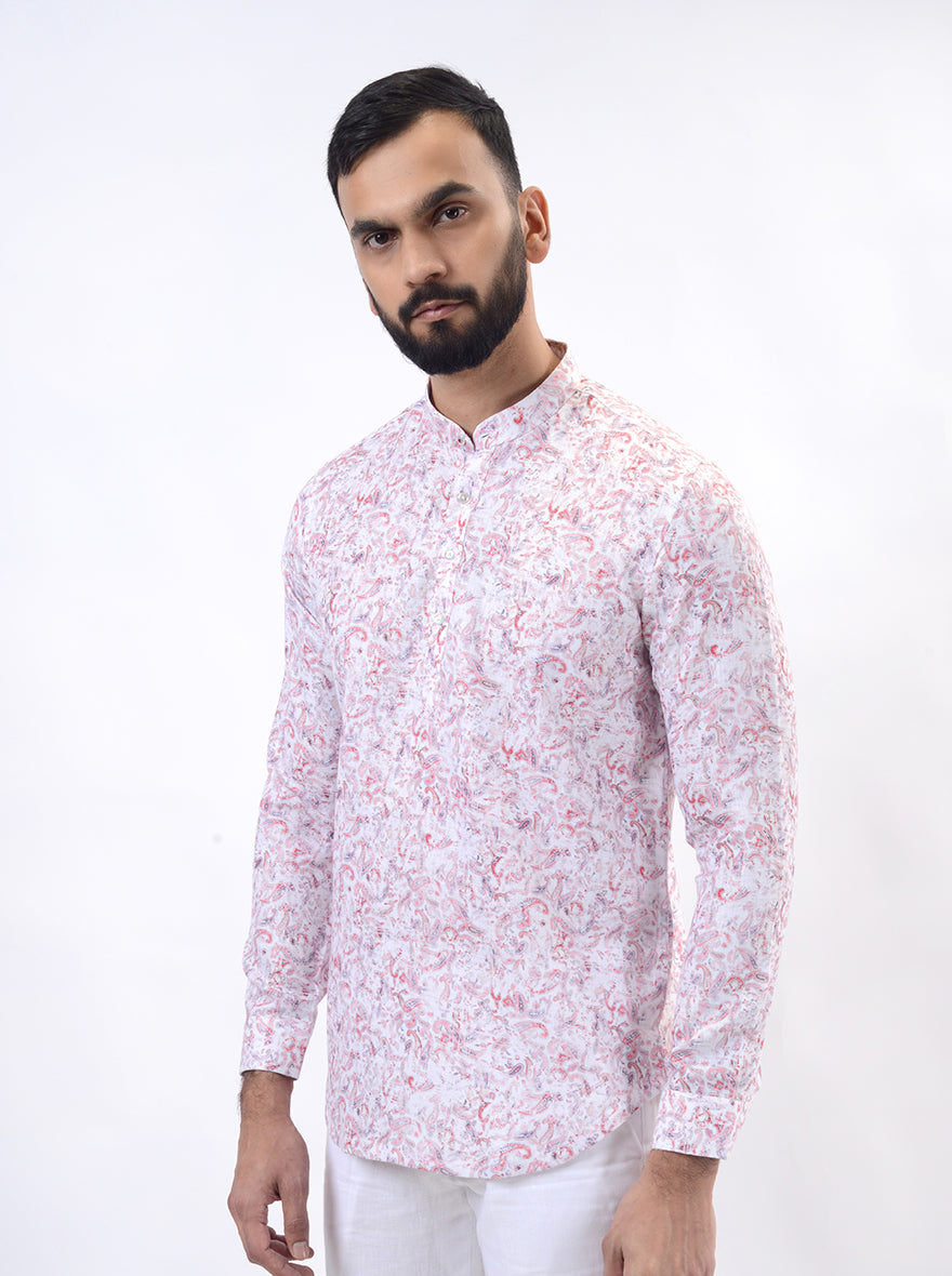 Pink Printed Slim Fit Semi Casual Shirt | Wyre