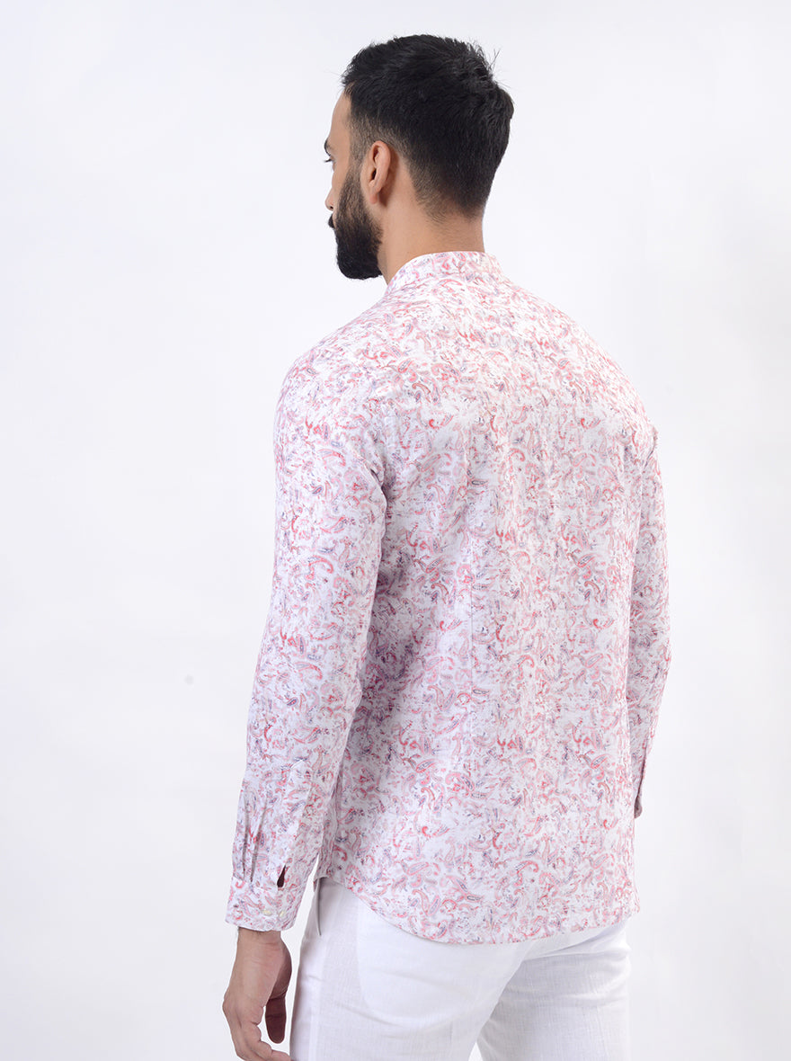 Pink Printed Slim Fit Semi Casual Shirt | Wyre