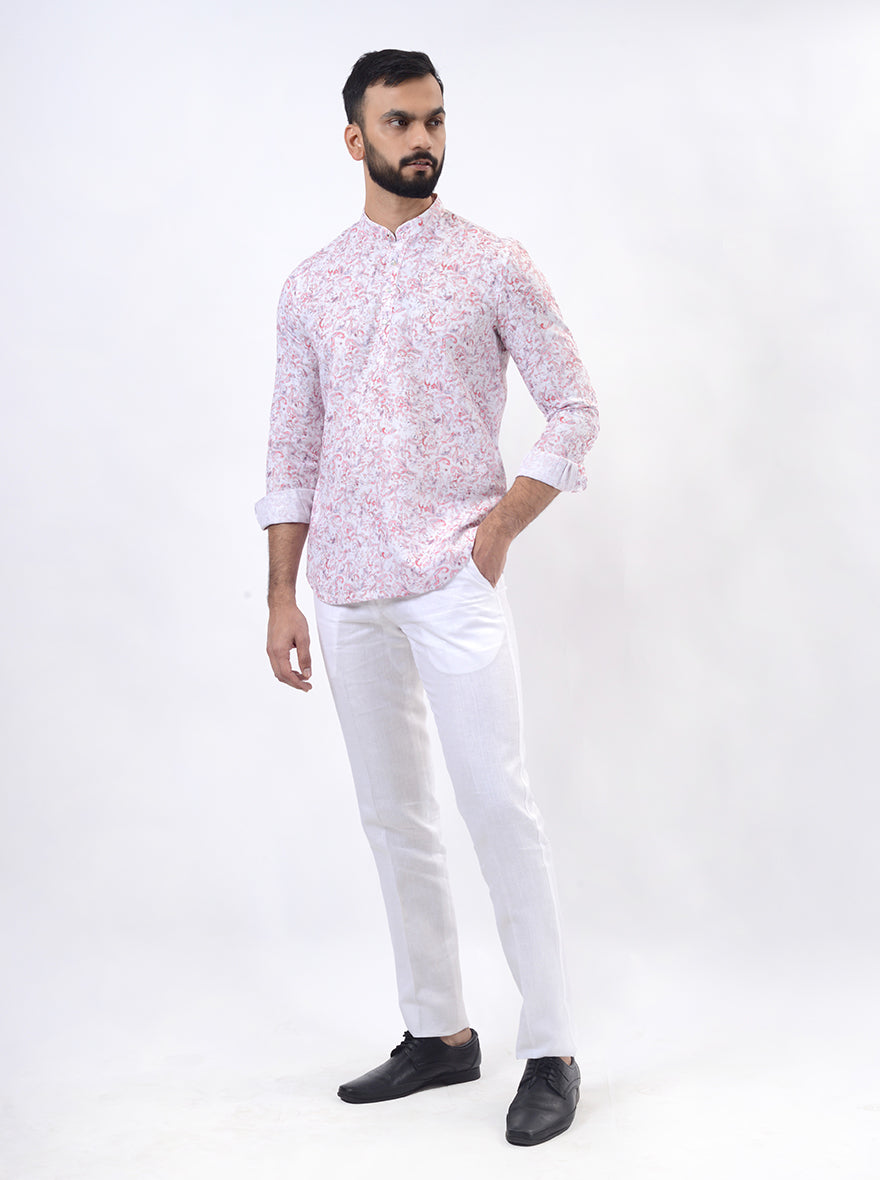 Pink Printed Slim Fit Semi Casual Shirt | Wyre