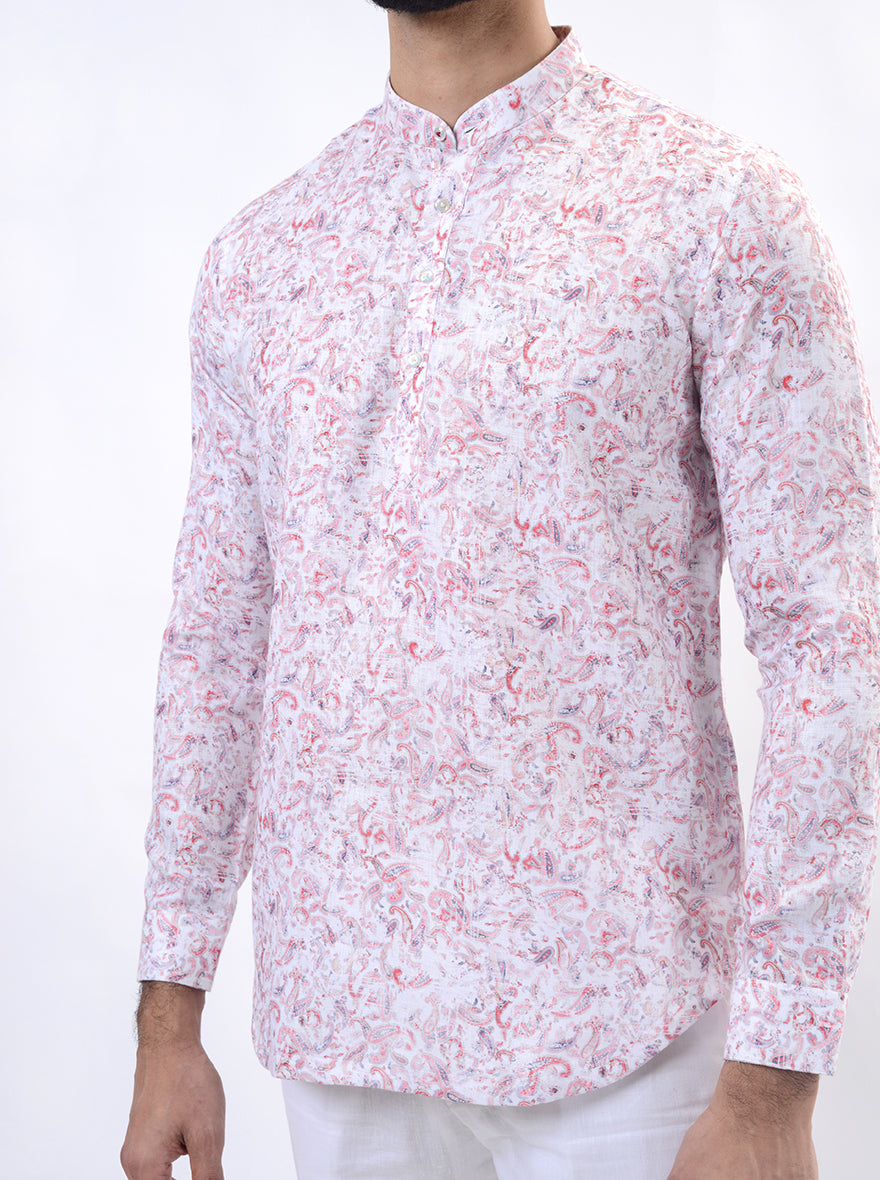 Pink Printed Slim Fit Semi Casual Shirt | Wyre