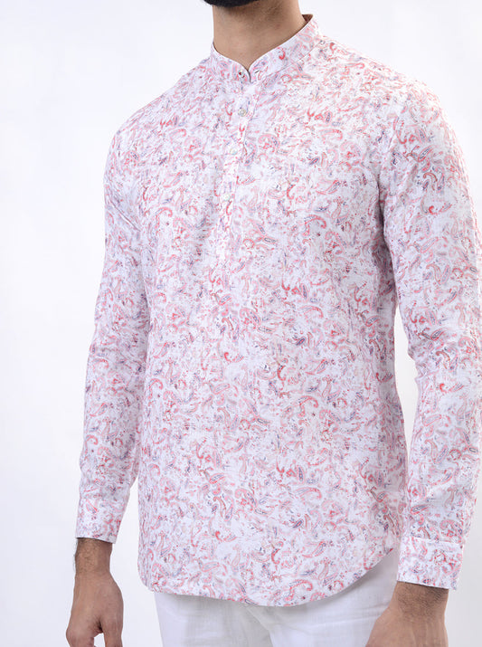Pink Printed Slim Fit Semi Casual Shirt | Wyre