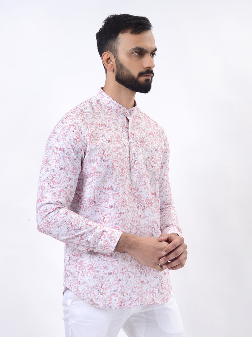 Pink Printed Slim Fit Semi Casual Shirt | Wyre