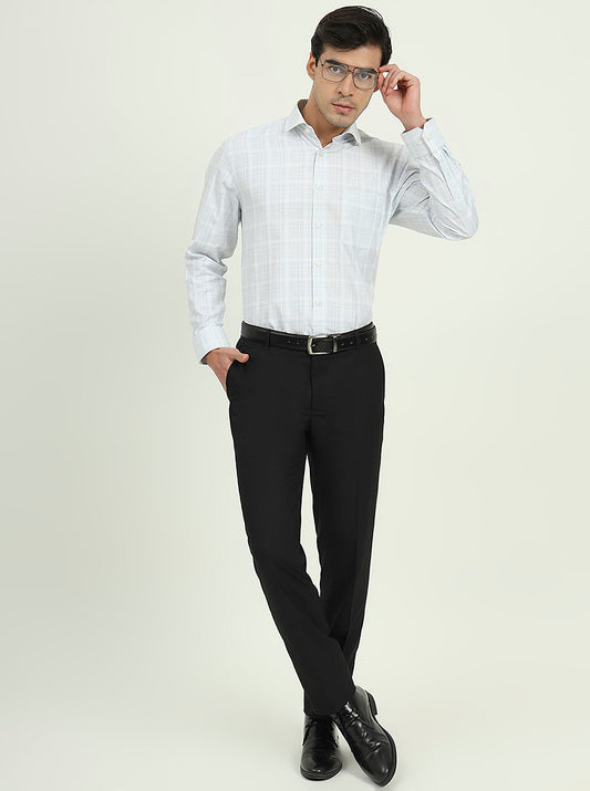 Grey & White Checked Regular Fit Formal Shirt | Greenfire