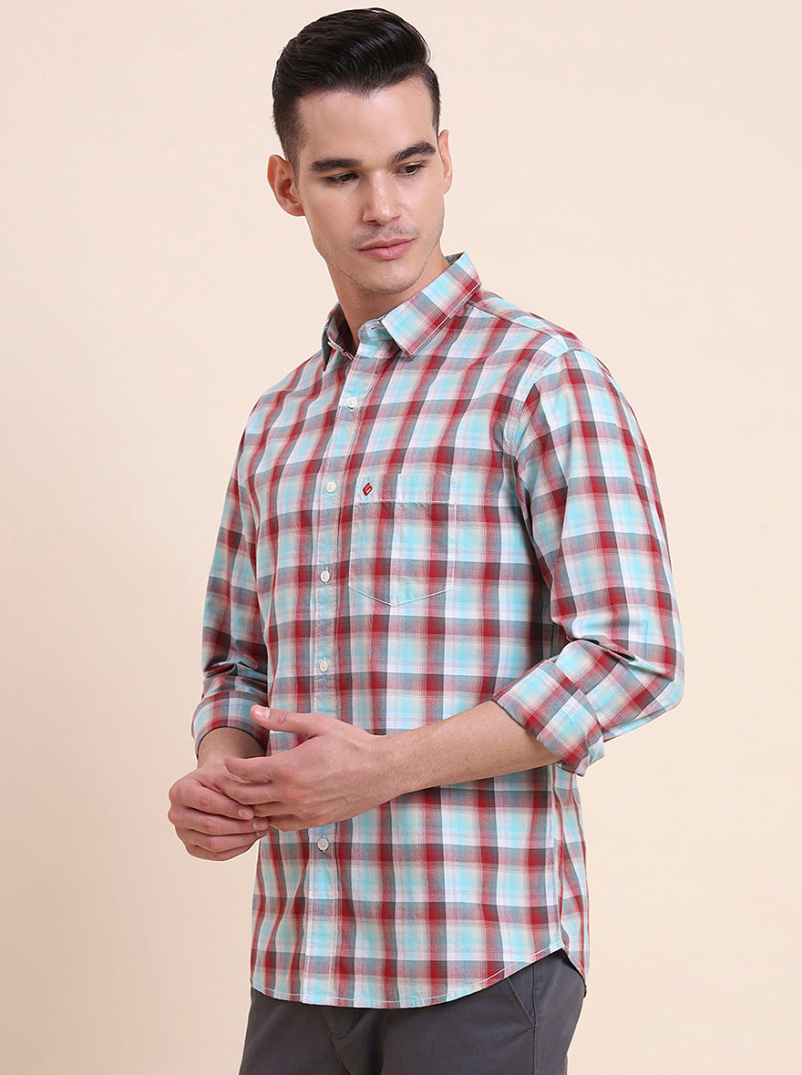 Red Checked Slim Fit Casual Shirt | Greenfibre