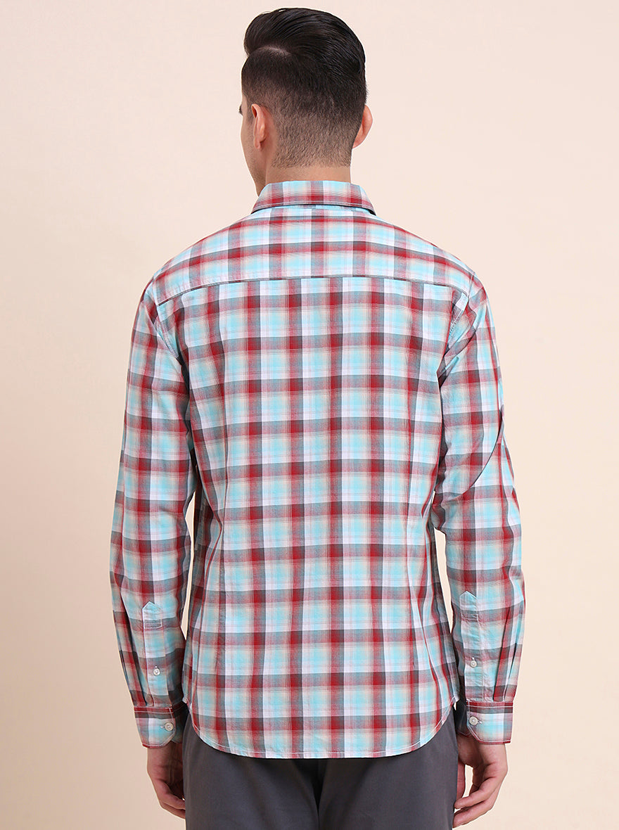 Red Checked Slim Fit Casual Shirt | Greenfibre