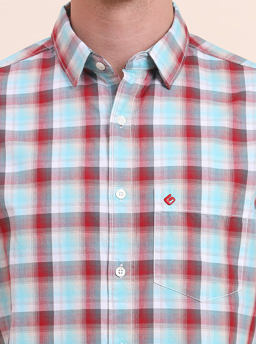 Red Checked Slim Fit Casual Shirt | Greenfibre