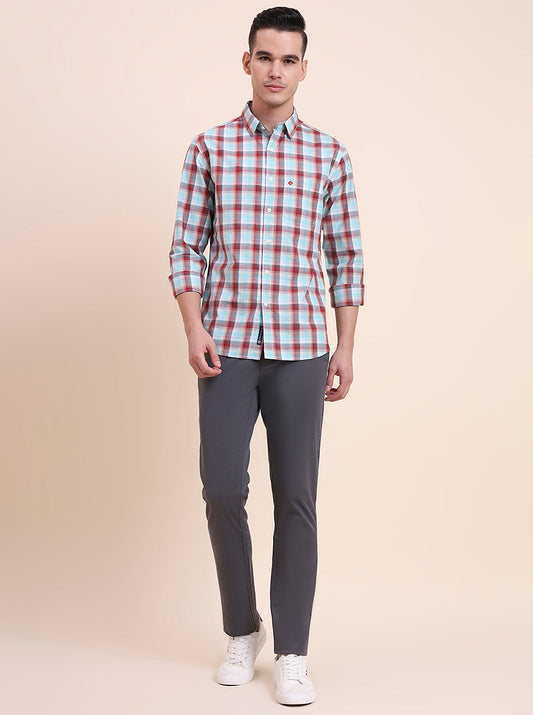 Red Checked Slim Fit Casual Shirt | Greenfibre