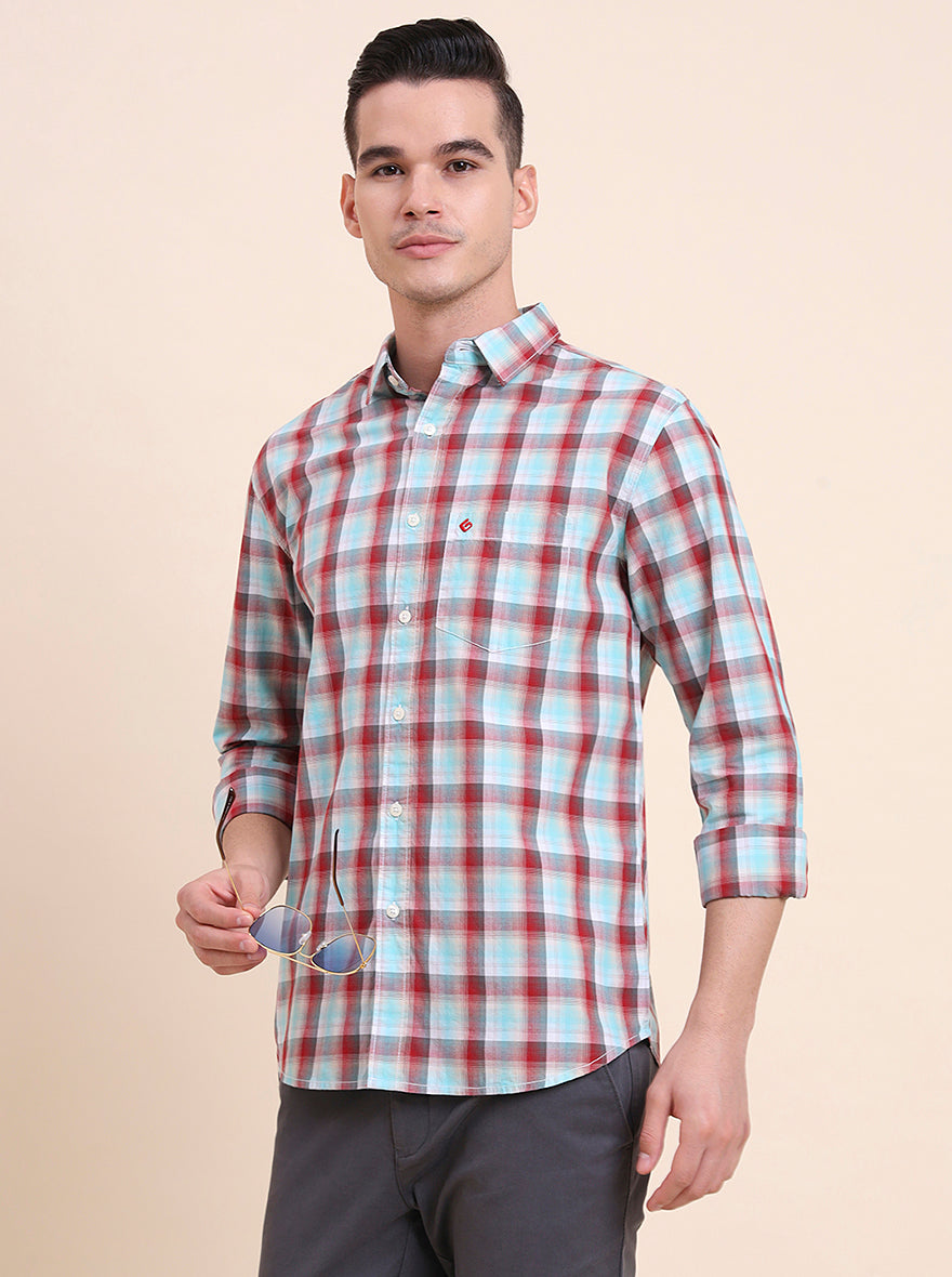 Red Checked Slim Fit Casual Shirt | Greenfibre