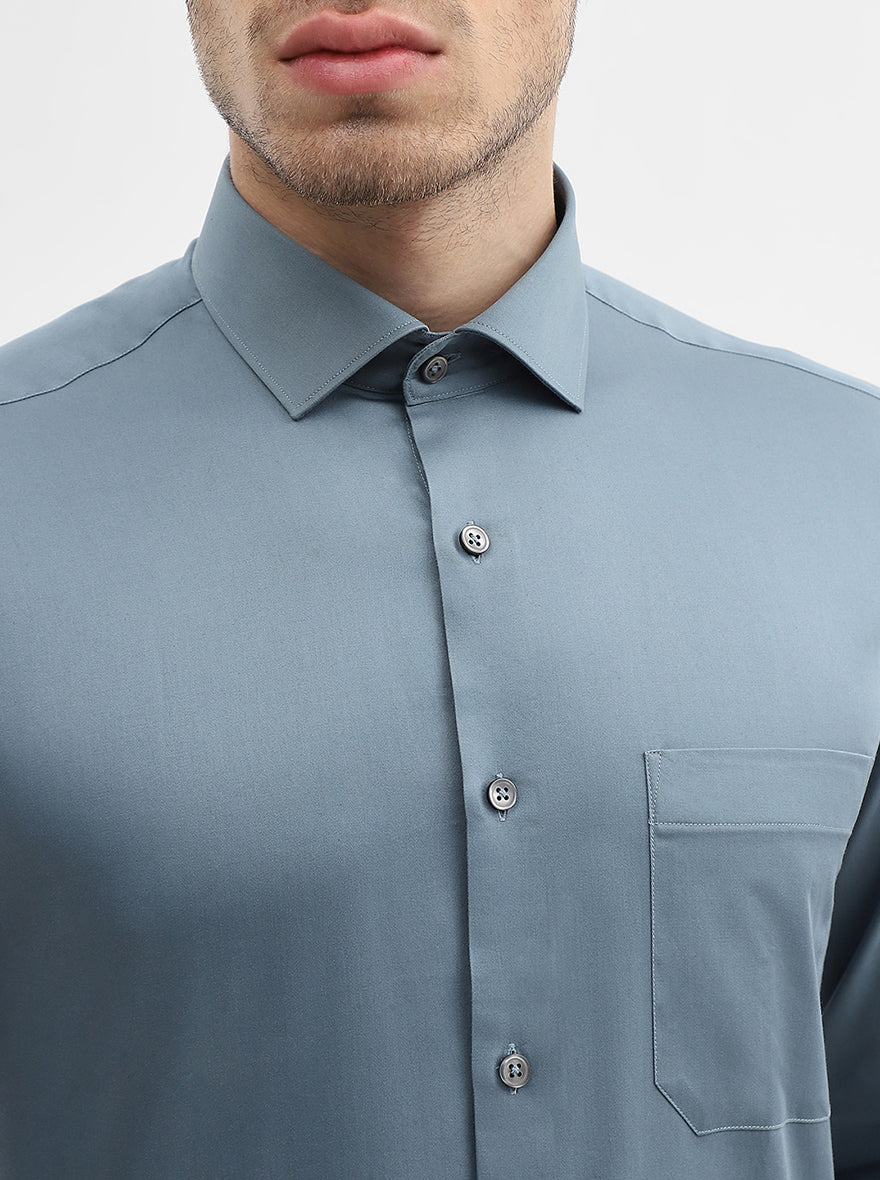 Grey Solid Slim Fit Formal Shirt | Greenfibre