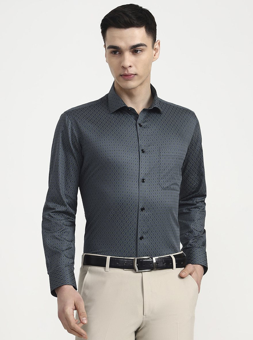 Grey Printed Slim Fit Formal Shirt | Greenfibre