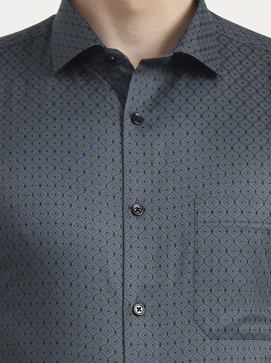 Grey Printed Slim Fit Formal Shirt | Greenfibre
