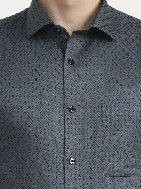 Grey Printed Slim Fit Formal Shirt | Greenfibre