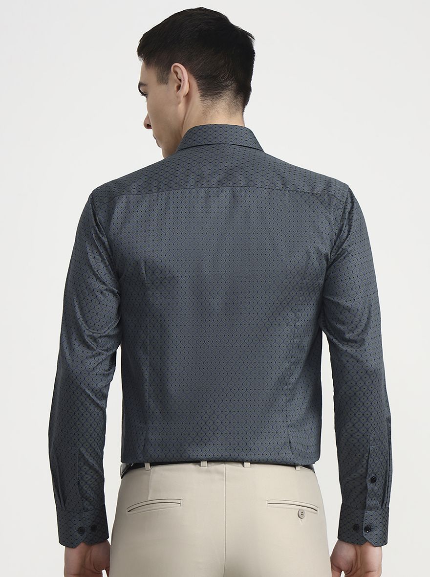 Grey Printed Slim Fit Formal Shirt | Greenfibre