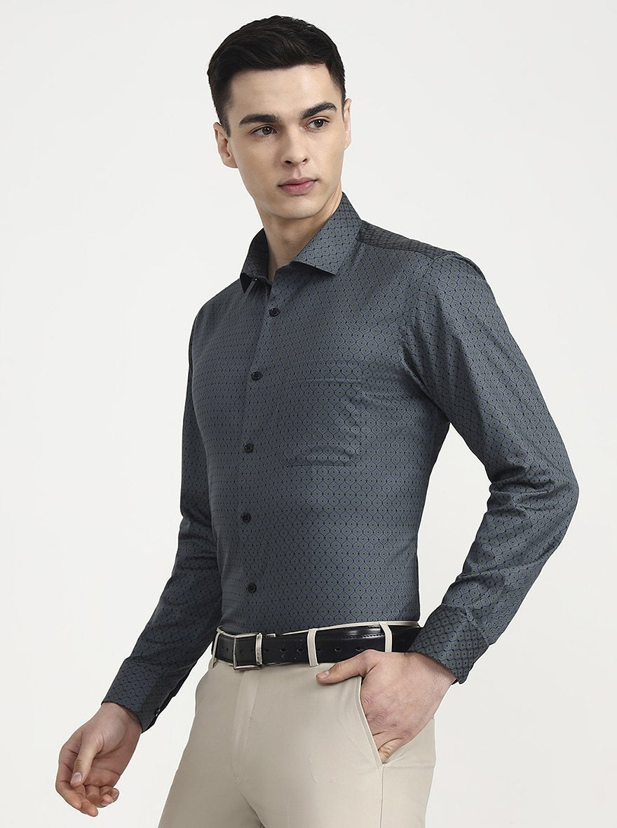Grey Printed Slim Fit Formal Shirt | Greenfibre
