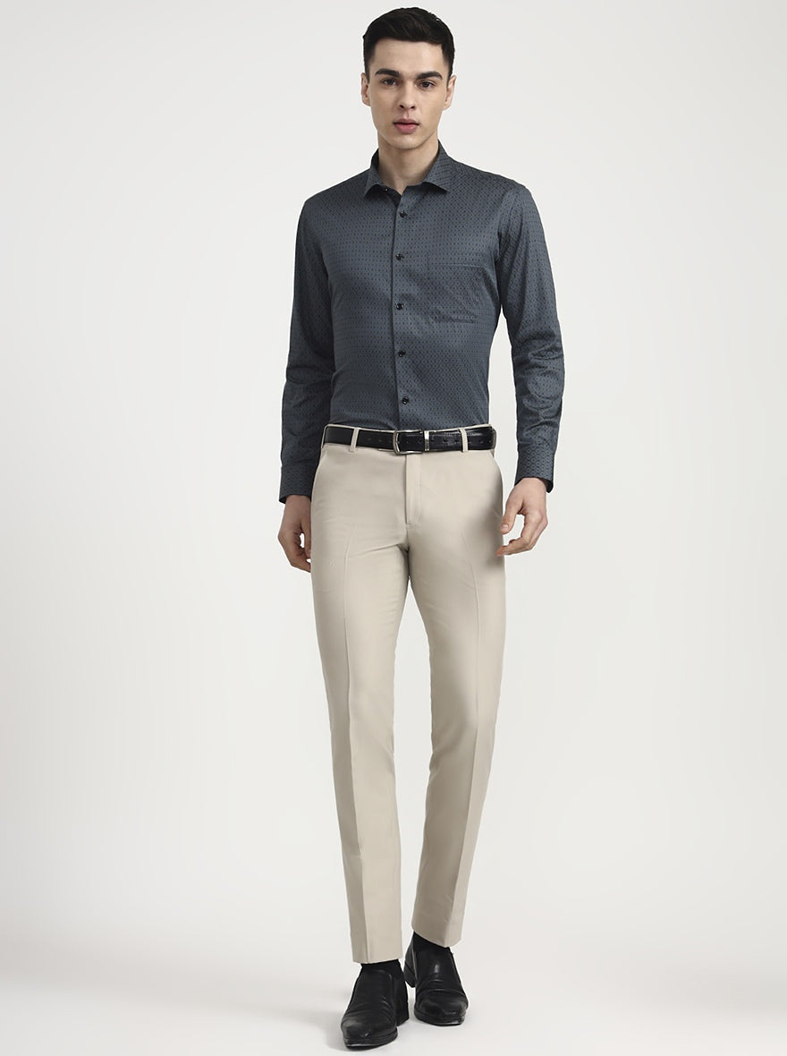Grey Printed Slim Fit Formal Shirt | Greenfibre