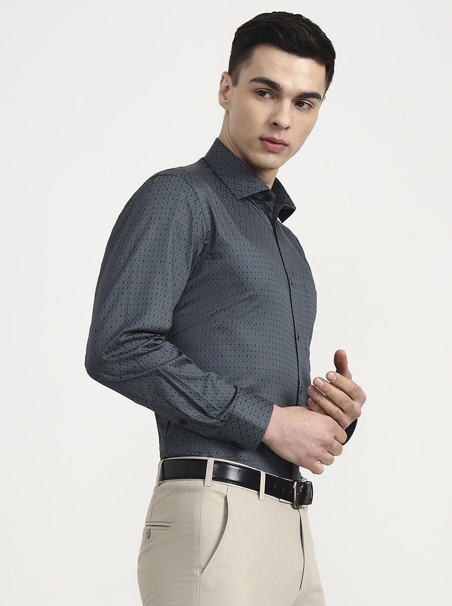 Grey Printed Slim Fit Formal Shirt | Greenfibre