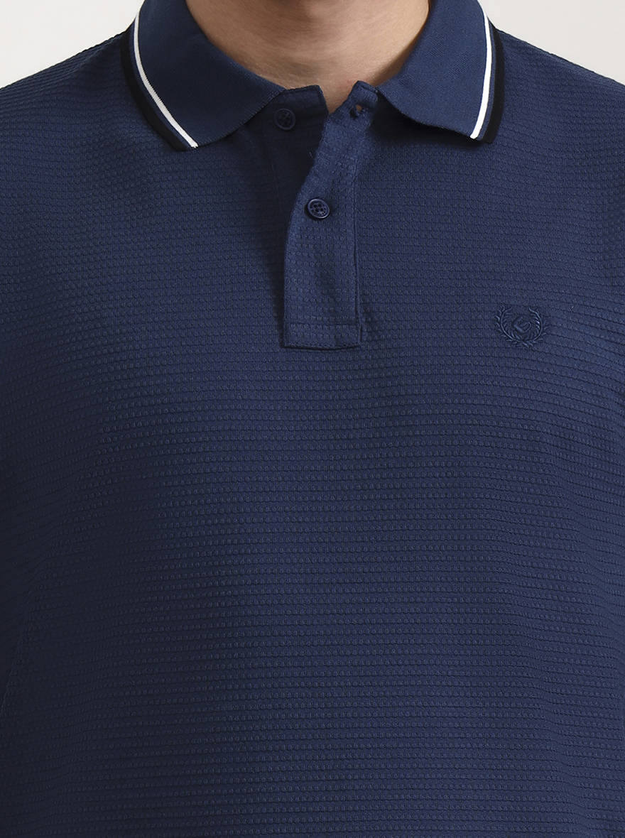 Denim Blue Solid Slim Fit Polo T-Shirt | Greenfibre
