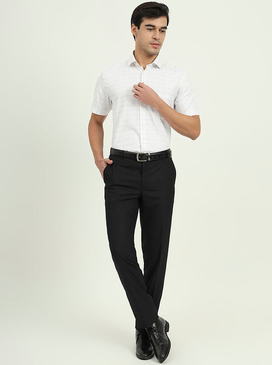 Grey & White Checked Regular Fit Formal Shirt | Greenfire