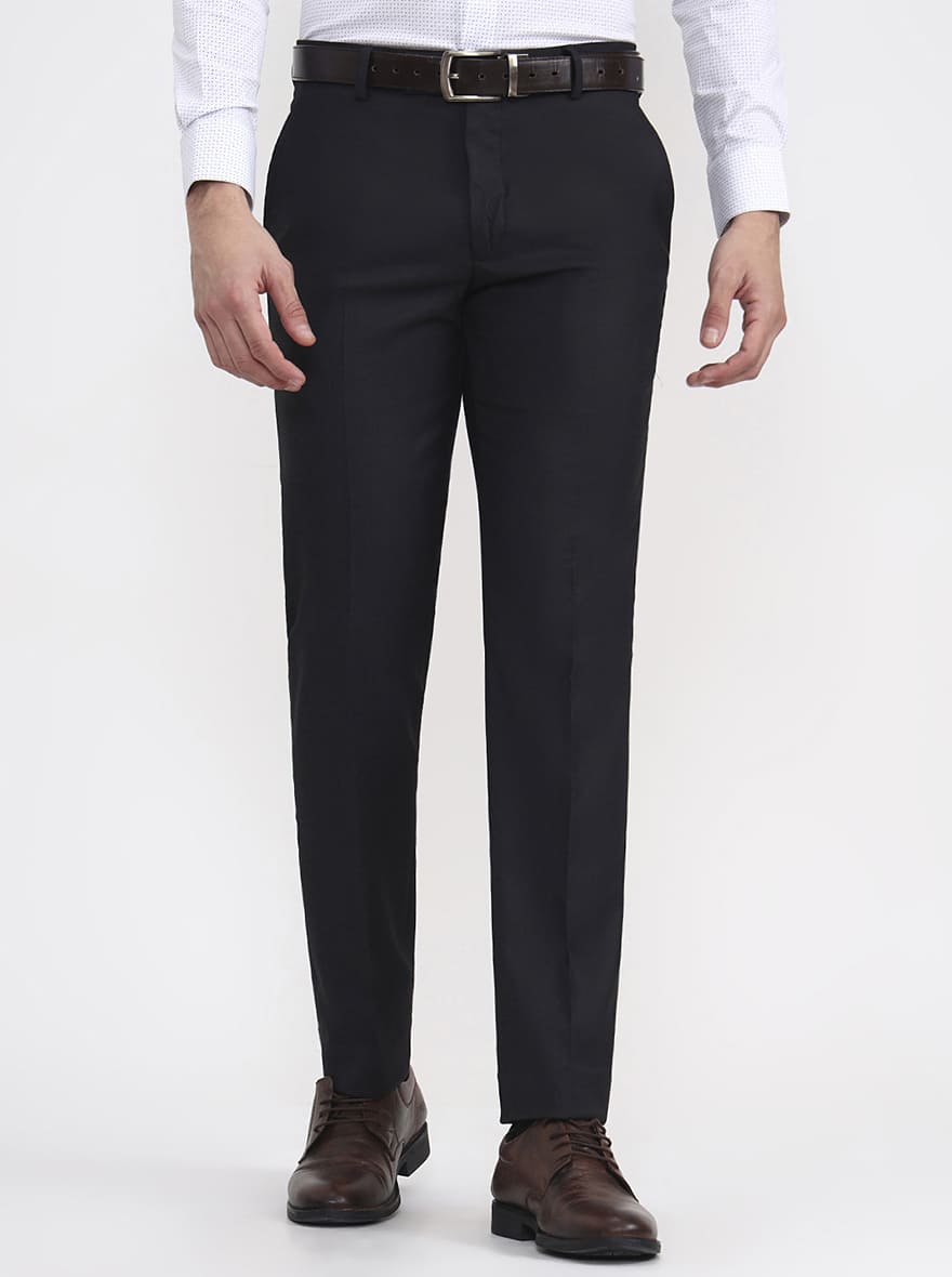 Black Solid Super Slim Fit Formal Trouser | Greenfibre