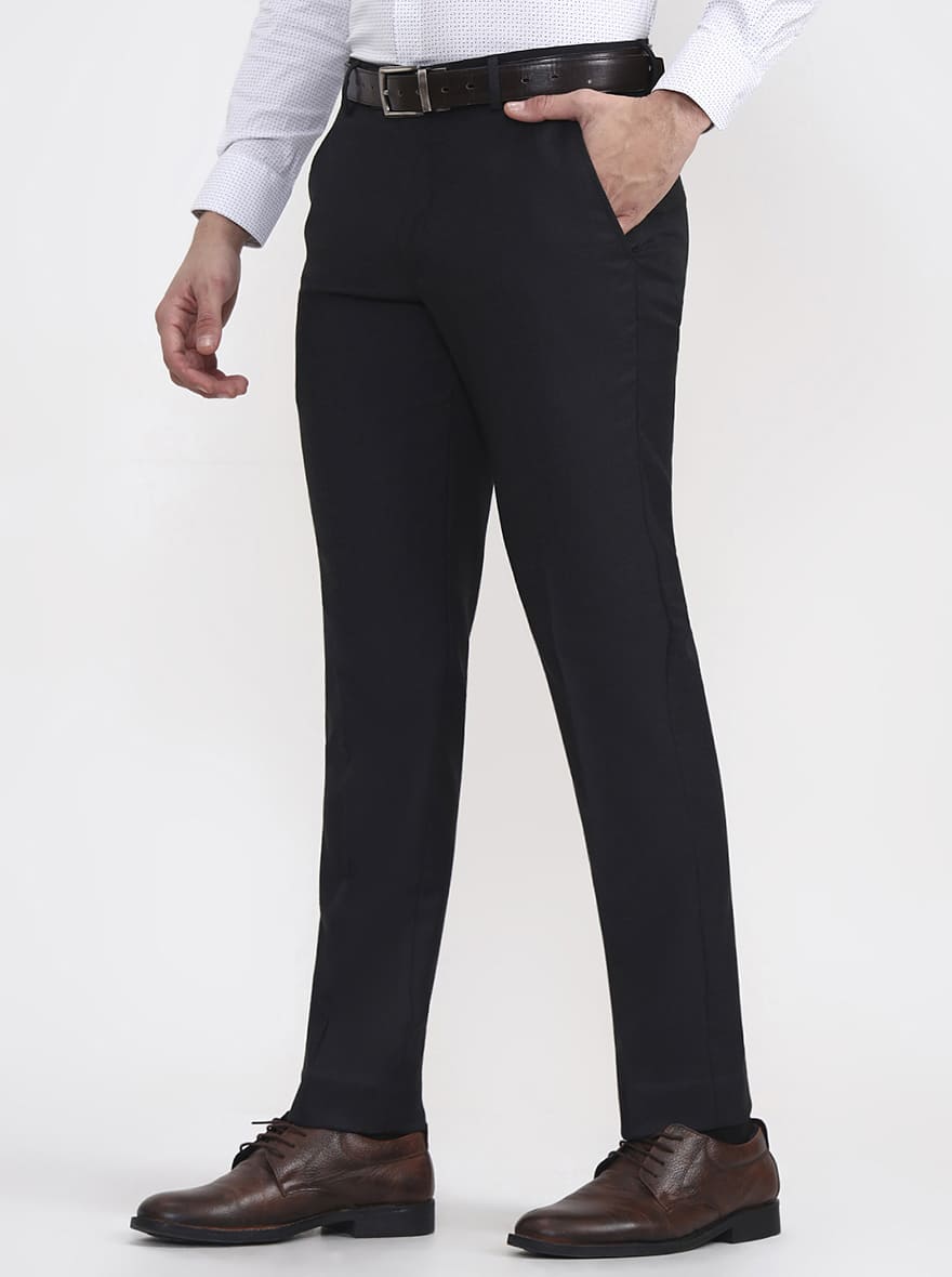 Black Solid Super Slim Fit Formal Trouser | Greenfibre