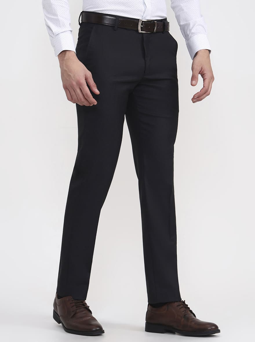 Black Solid Super Slim Fit Formal Trouser | Greenfibre