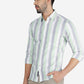 Grey & Green Striped Slim Fit Casual Shirt | Greenfibre