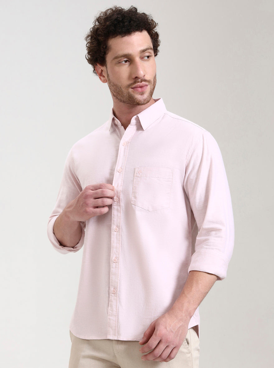Beige Solid Slim Fit Casual Shirt | Greenfibre