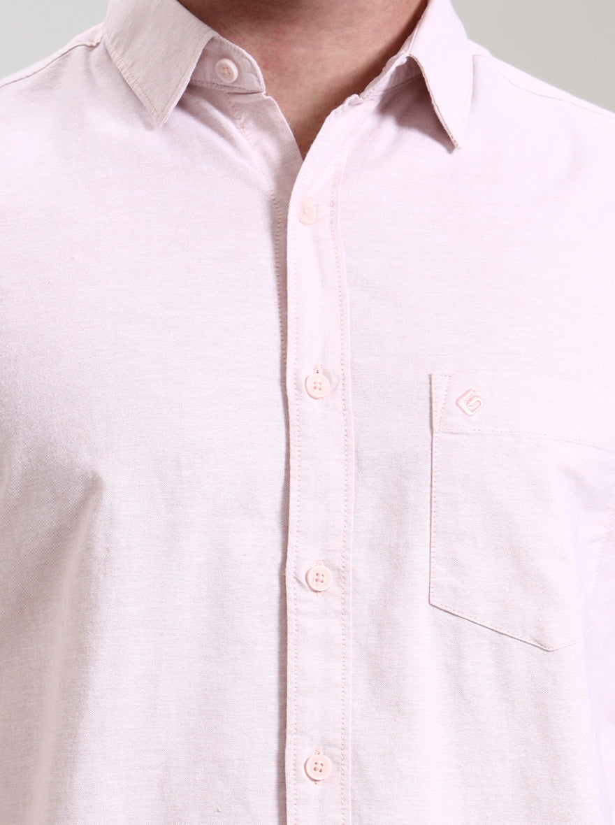 Beige Solid Slim Fit Casual Shirt | Greenfibre
