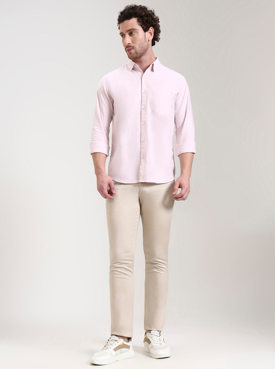 Beige Solid Slim Fit Casual Shirt | Greenfibre