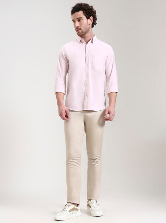 Beige Solid Slim Fit Casual Shirt | Greenfibre