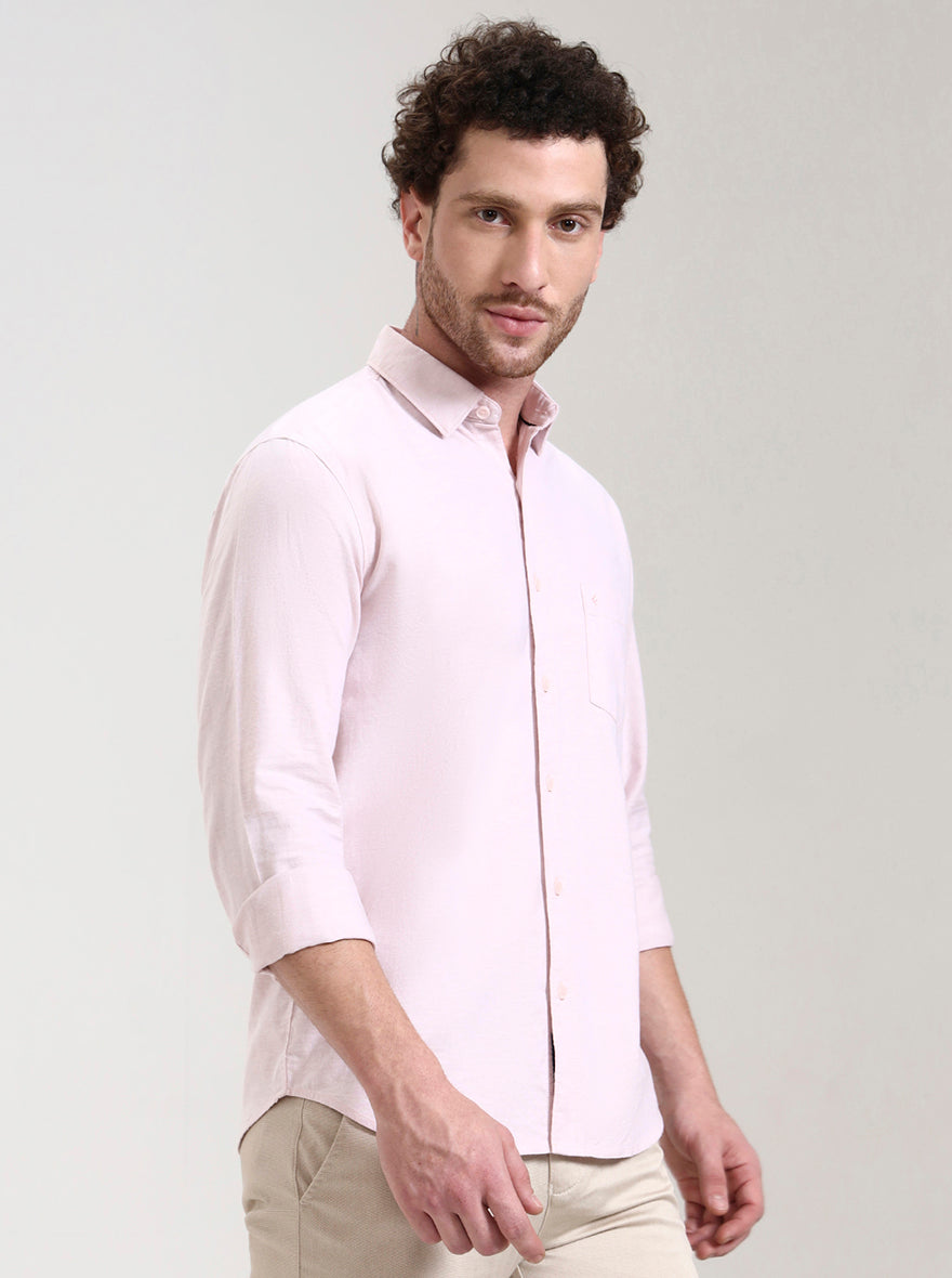 Beige Solid Slim Fit Casual Shirt | Greenfibre