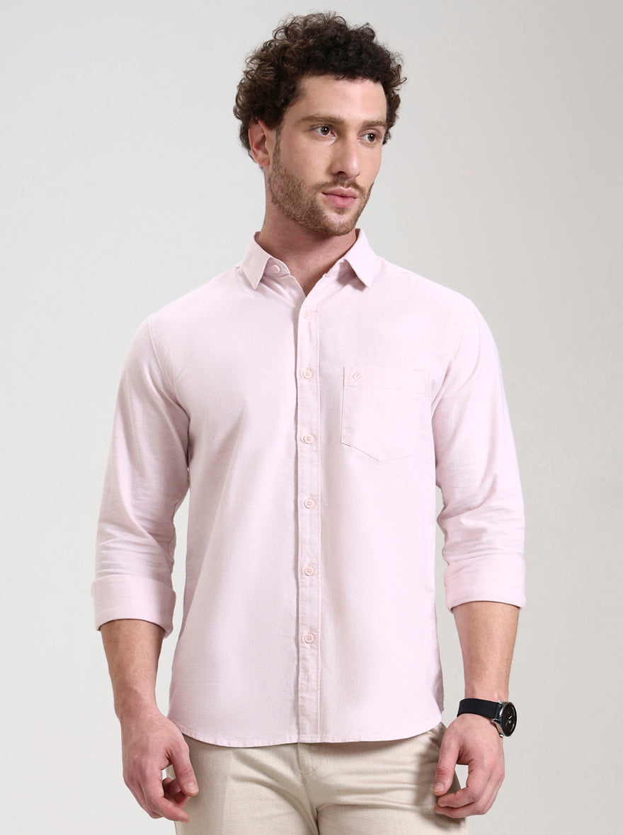 Beige Solid Slim Fit Casual Shirt | Greenfibre