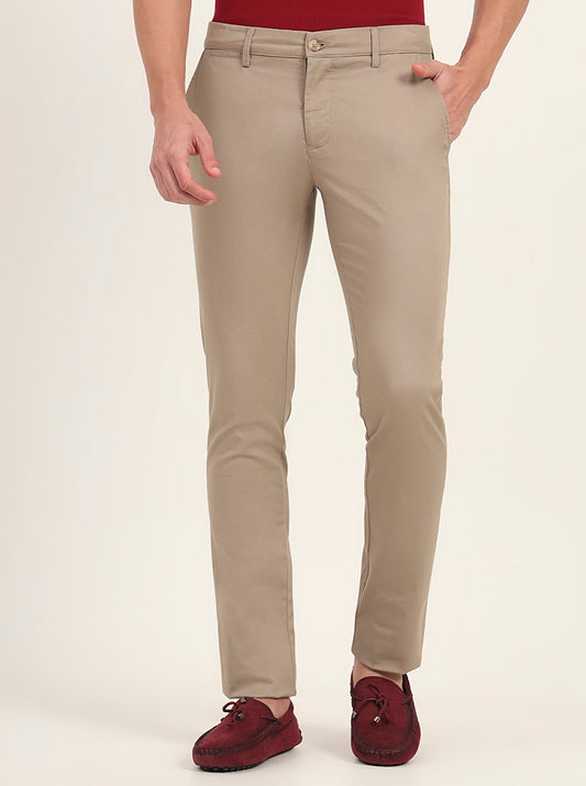 Khaki Solid Super Slim Fit Casual Trouser | Greenfibre