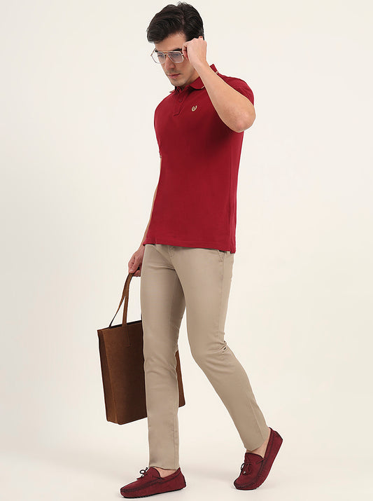 Khaki Solid Super Slim Fit Casual Trouser | Greenfibre