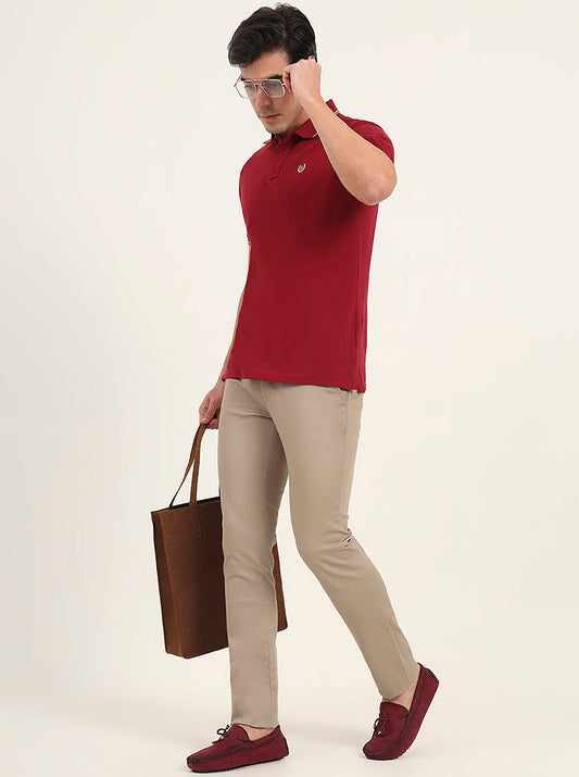 Khaki Solid Super Slim Fit Casual Trouser | Greenfibre
