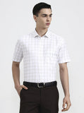 White & Beige Checked Regular Fit Formal Shirt | Greenfibre