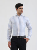 White & Blue Striped Slim Fit Formal Shirt | Greenfibre
