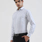 White & Blue Striped Slim Fit Formal Shirt | Greenfibre