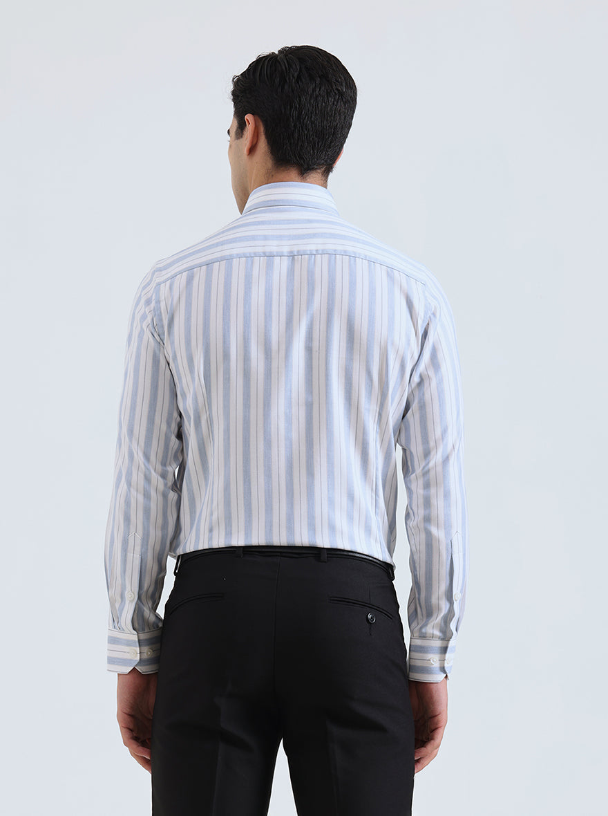 White & Blue Striped Slim Fit Formal Shirt | Greenfibre