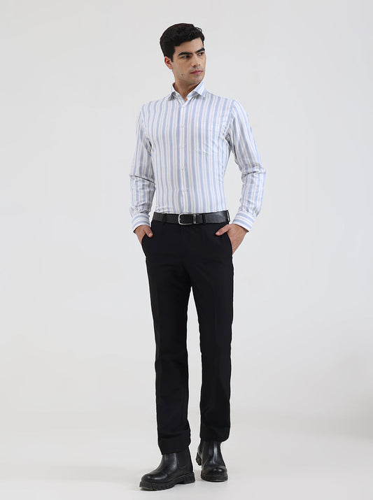 White & Blue Striped Slim Fit Formal Shirt | Greenfibre