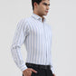 White & Blue Striped Slim Fit Formal Shirt | Greenfibre