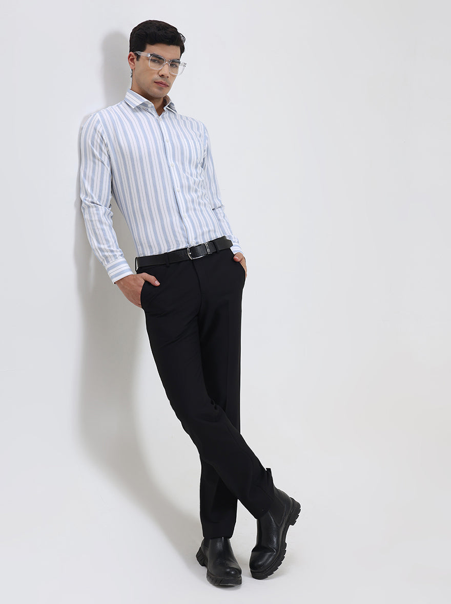 White & Blue Striped Slim Fit Formal Shirt | Greenfibre