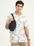 Cream Printed Slim Fit Casual Shirt | Greenfibre