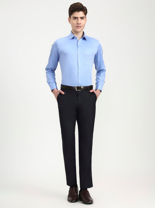 Blue Solid Slim Fit Formal Trouser | Greenfibre