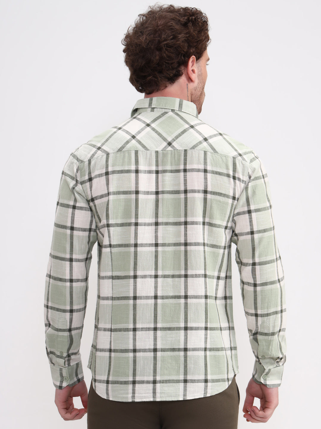 Green Checked Slim Fit Casual Shirt | Greenfibre