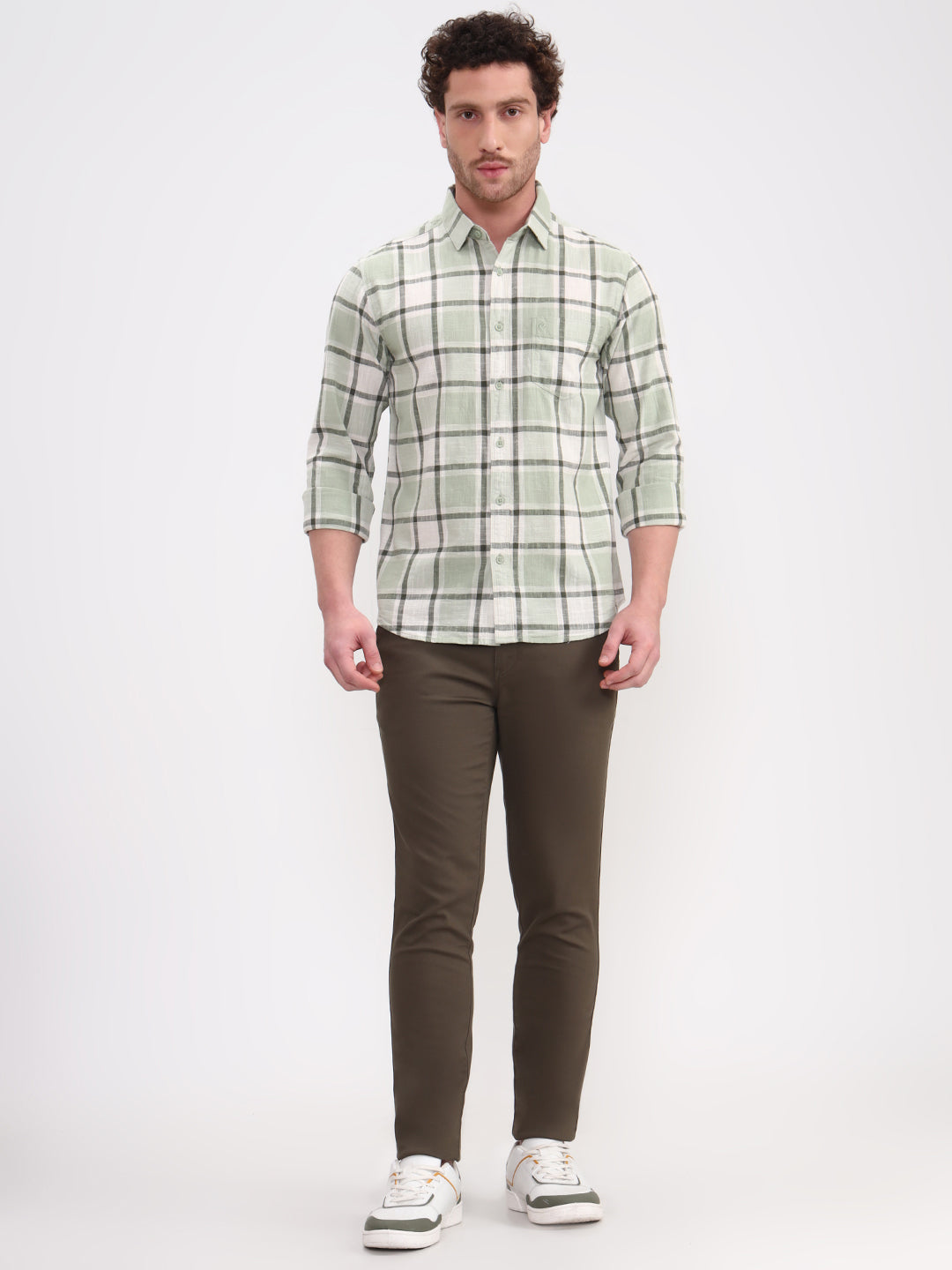 Green Checked Slim Fit Casual Shirt | Greenfibre