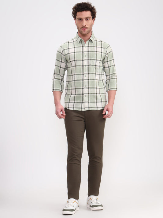 Green Checked Slim Fit Casual Shirt | Greenfibre